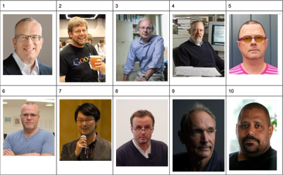 A grid of ten people who created computer languages