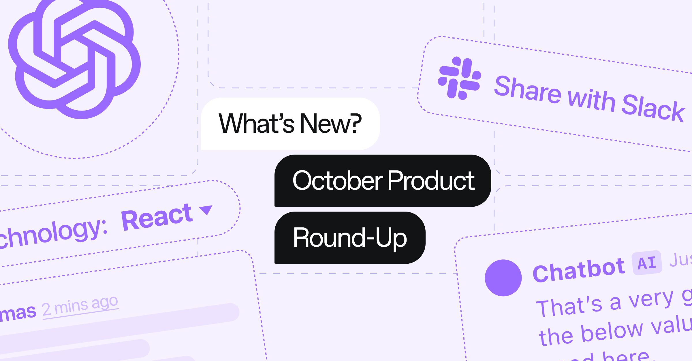 A graphic showing chat messages with reactions and the text "What's New? October Product Round-Up"