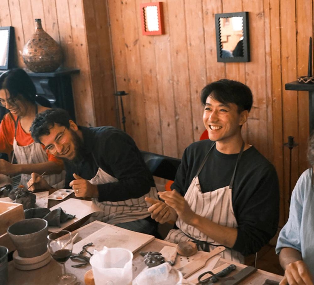 A photo of the team on a pottery making offsite