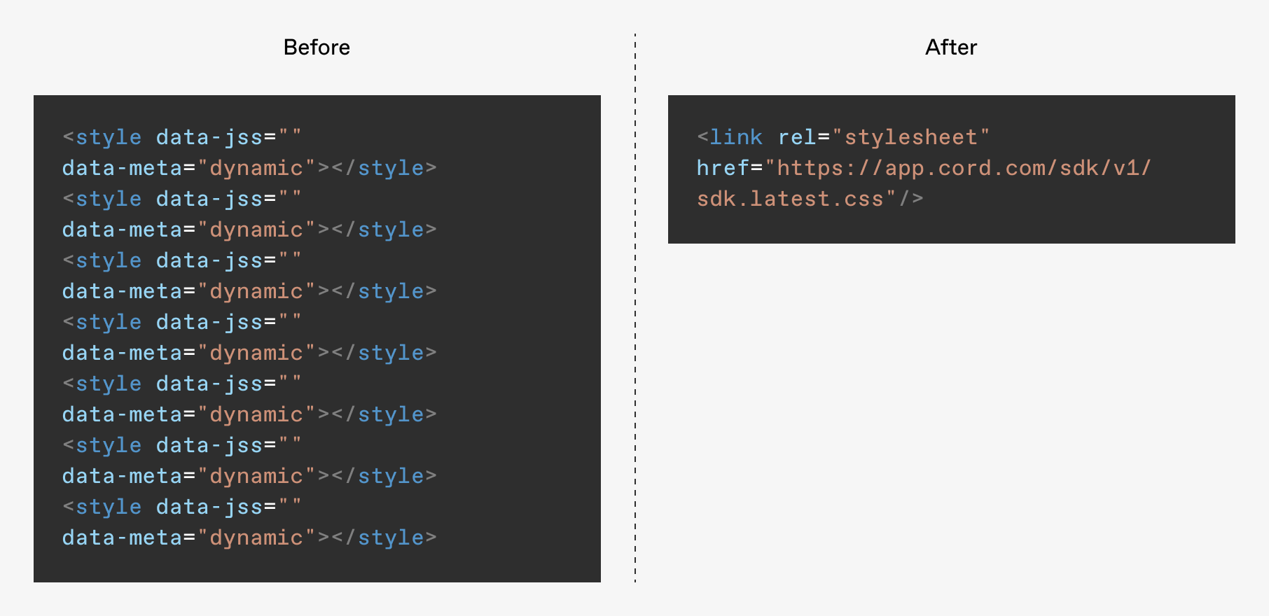comparison between css code of JSS and Vanilla Extract