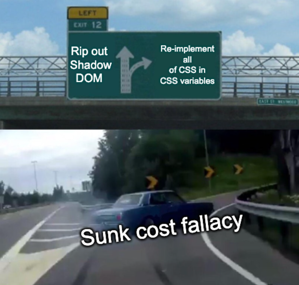 A meme image of a car swerving off the highway