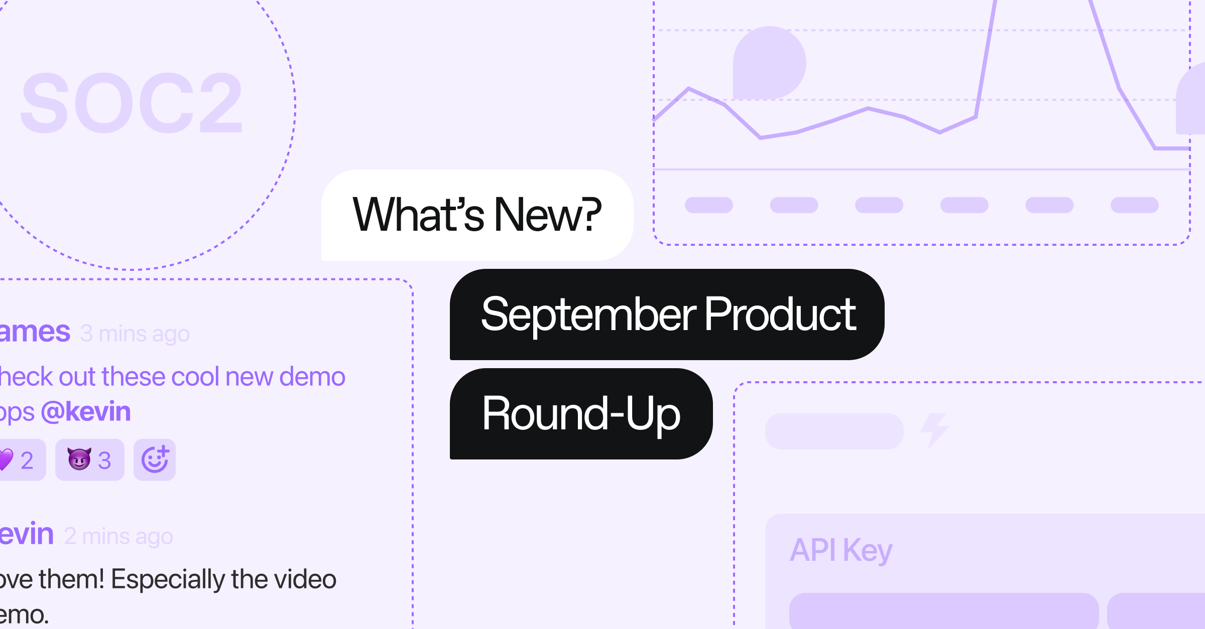 A graphic showing chat messages with reactions and the text "What's New? September Product Round-Up"