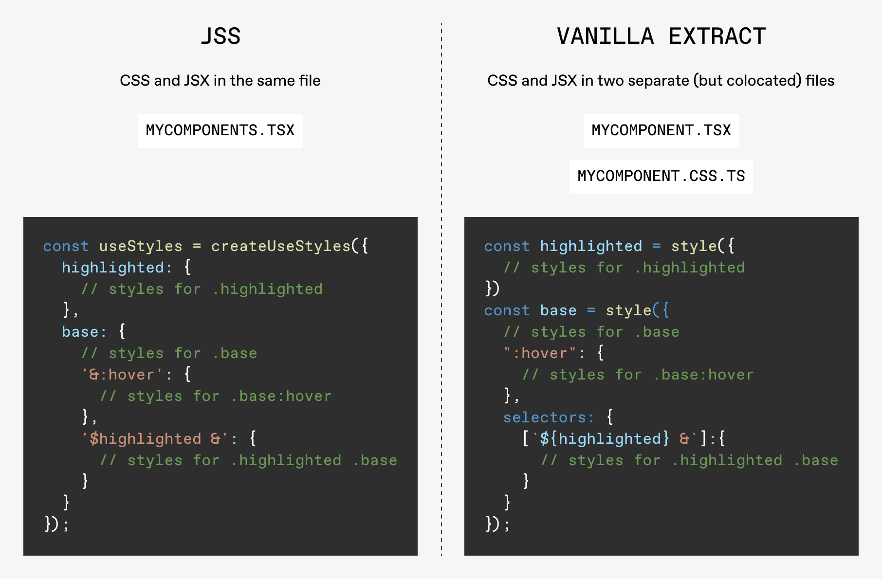 Two pieces of code, both displaying CSS-in-JS code